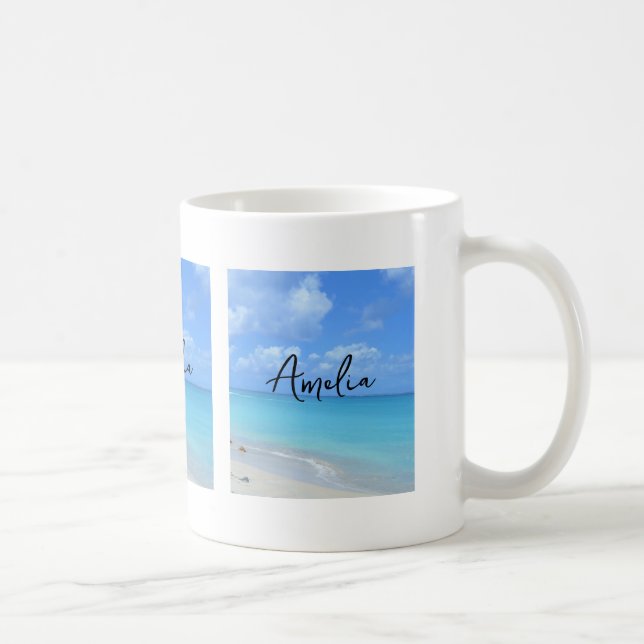 Caneca De Café Bela Praia Tropical Turquesa (Direita)