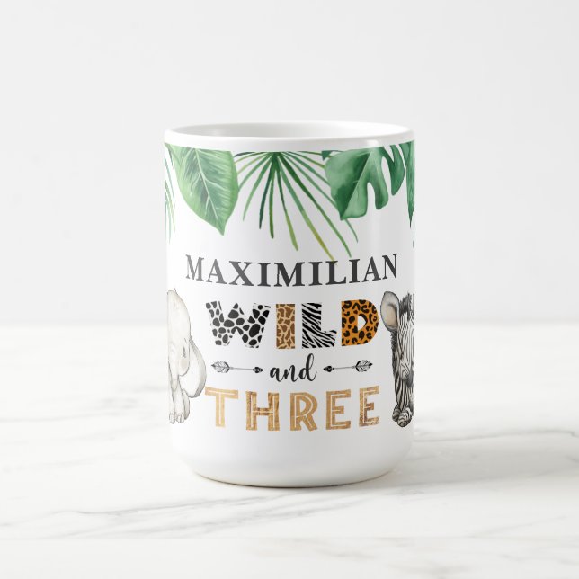 Caneca De Café Bela selvagem e Três Animais Safari Aniversário (Centro)