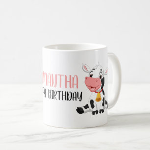 Caneca De Café Bela Vaca de Cartoon Feliz Aniversário