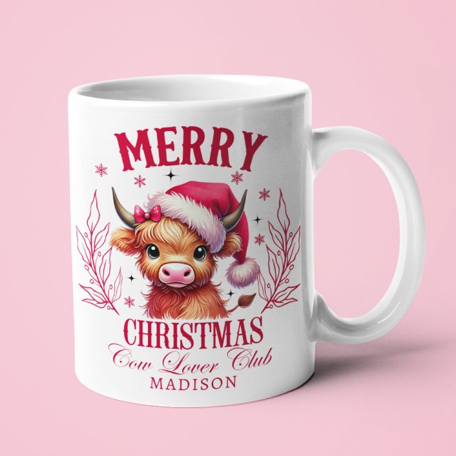 Caneca De Café Bela Vaca Highland Nome Personalizado de Natal (Criador carregado)