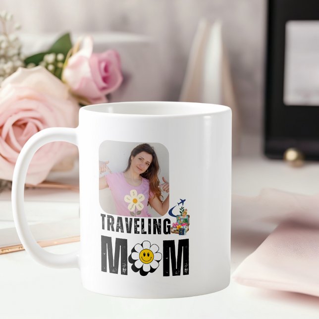Caneca De Café Bela Viagem Mãe, Mala de Avião, Foto Personalizada (Criador carregado)