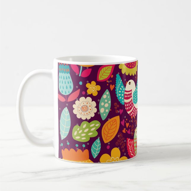 Caneca De Café Belas aves, flores, poster artístico (Esquerda)