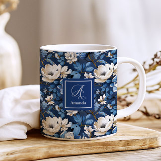 Caneca De Café Belas Flores da Marinha Café Floral Personalizado