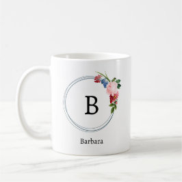 Caneca De Café Belas Flores de Monograma de Primavera Romântica