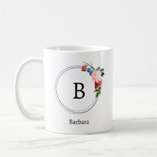 Caneca De Café Belas Flores de Monograma de Primavera Romântica