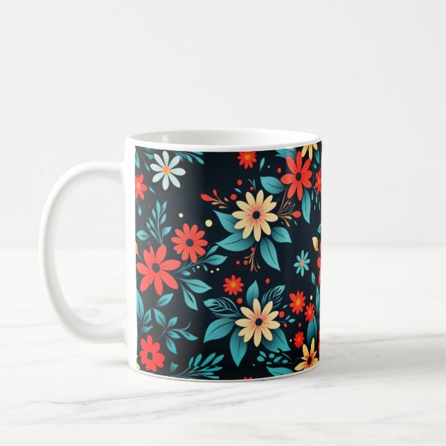 Caneca De Café Belas Flores Padrão Floral (Esquerda)