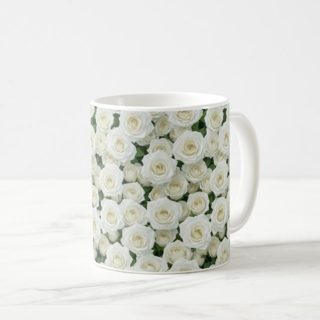 Caneca De Café Belas Rosas Brancas (Frente Esquerda)