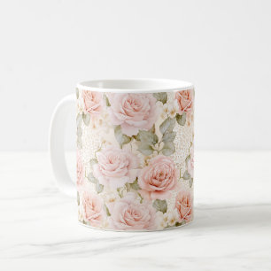 Caneca De Café Belas Rosas Rosa Bege Floral