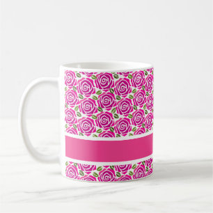 Caneca De Café Belas Rosas Rosa Quente Personalizadas Nome Monogr