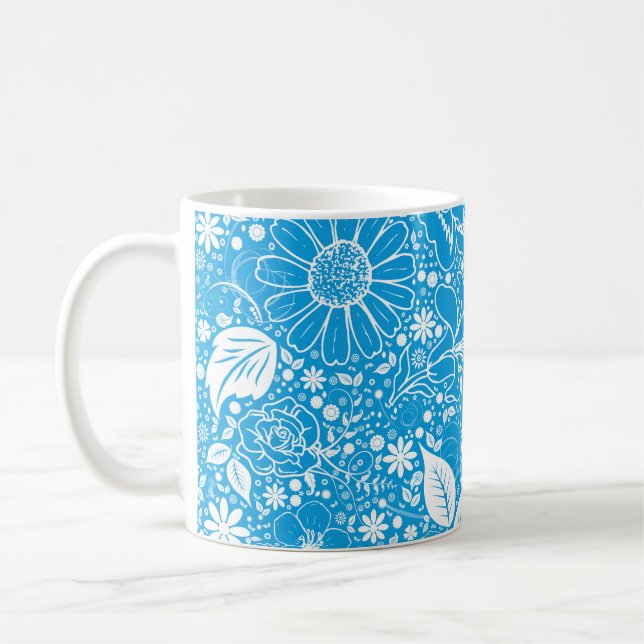 Caneca De Café Beleza Botânica Azul Claro (Esquerda)