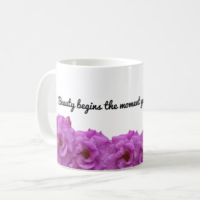 Caneca De Café Beleza começa - Floral Mug Inspiracional (Frente Esquerda)