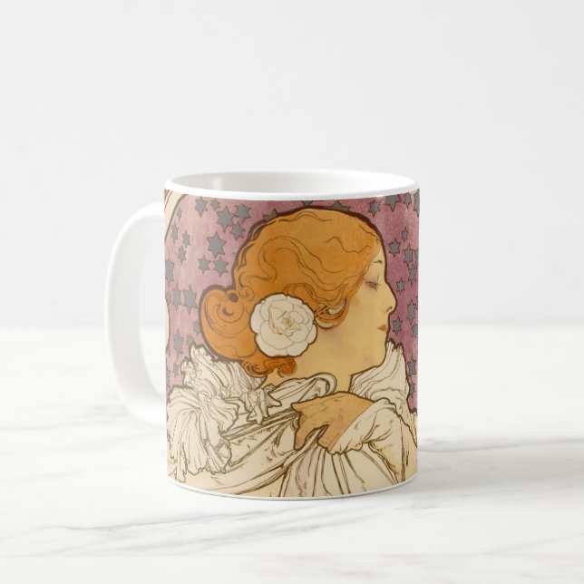 Caneca De Café Beleza da Mulher Mucha Art Nouveau (Frente Esquerda)