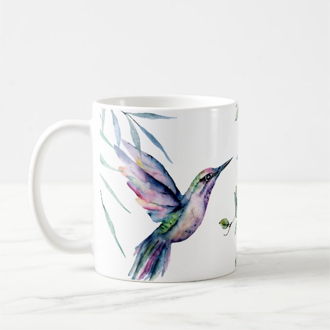 Caneca De Café Beleza floral do Pássaro Humming (Esquerda)