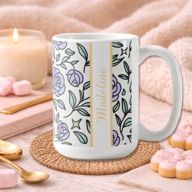 Caneca De Café Beleza Personalizada Jardim da Fera Rosa Roxa (Criador carregado)