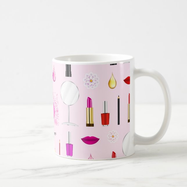 Caneca De Café Beleza Rosa e Padrão de Maquiagem (Direita)