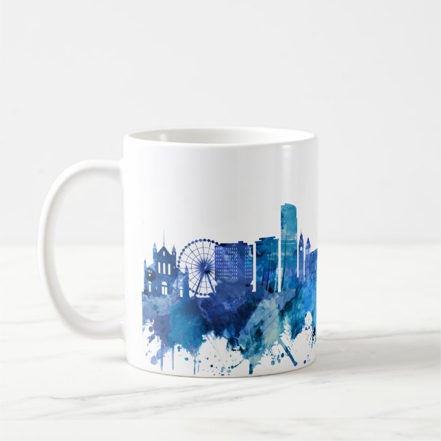 Caneca De Café Belfast Norte Ireland Skyline Blue (Esquerda)