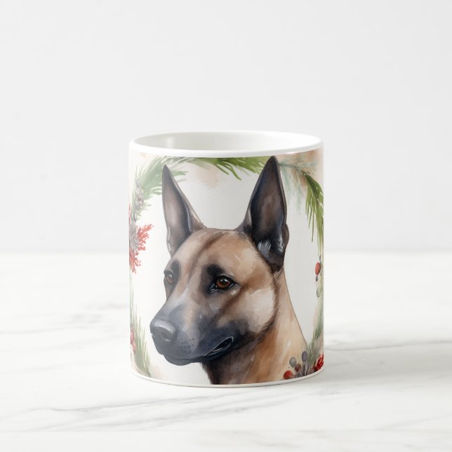 Caneca De Café Belga Malinoi Christmas Wreath Festivo Pup (Centro)