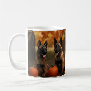 Caneca De Café Belga Malinoi Puppy Autumn Delight Pumpkin