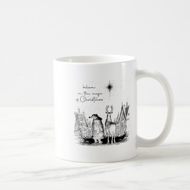 Caneca De Café Believe In The Magic Of Christmas Santa Reindeer X (Direita)