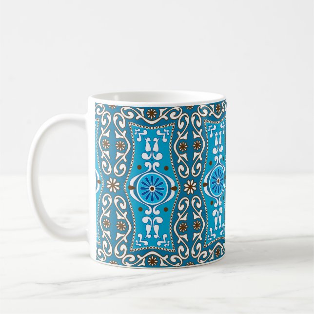 Caneca De Café 💙 🤎 Belíssima turquesa - Azulejos castanhos, 8  (Esquerda)