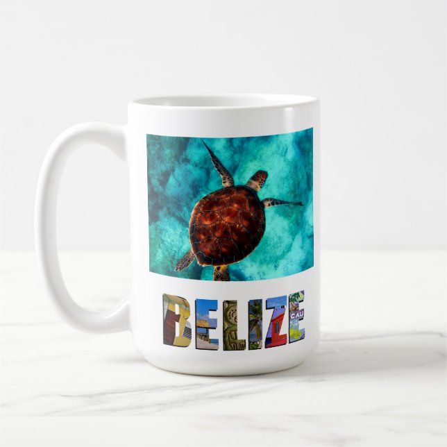 Caneca De Café Belize Sea Turtle Blue Ocean Beach Viagem Foto (Esquerda)