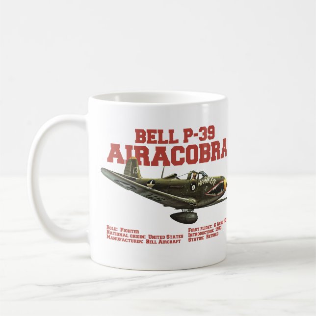 Caneca De Café Bell P-39 Airacobra | WW2 Plane (Esquerda)