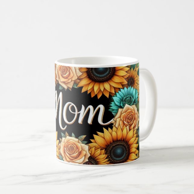 Caneca De Café Belo Acordo Floral Com "Mãe" (Frente Esquerda)
