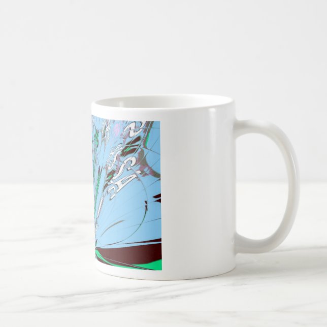 Caneca De Café Belo Aqua Azul Azul Incrível Arte Floral (Direita)
