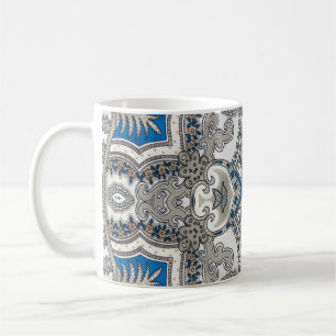 Caneca De Café Belo arabesco branco e azul, padrão islâmico