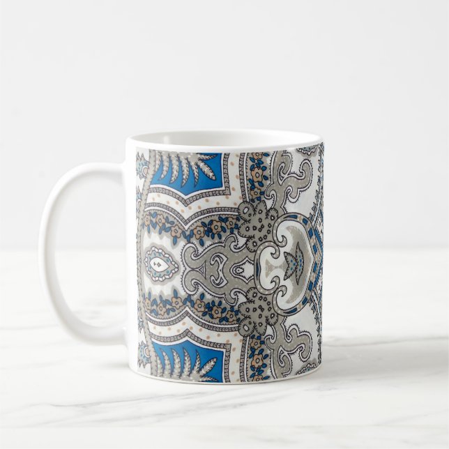Caneca De Café Belo arabesco branco e azul, padrão islâmico (Esquerda)