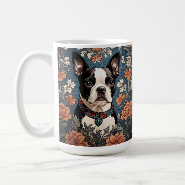 Caneca De Café Belo Boston Terrier William Morris Inspirou (Esquerda)