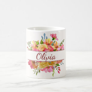 Caneca De Café Belo buquê de flor de aquarela colorido