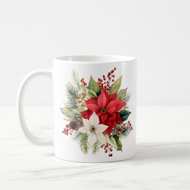 Caneca De Café Belo buquê floral de Natal Coffee Mug (Esquerda)