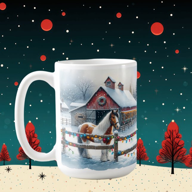 Caneca De Café Belo Cavalo na Fazenda de Natal (Criador carregado)