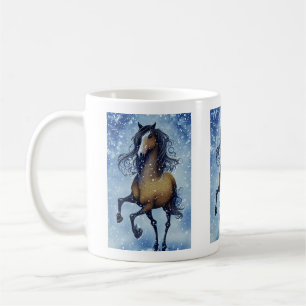 Caneca De Café Belo Cavalo Whimsical no inverno da Neve