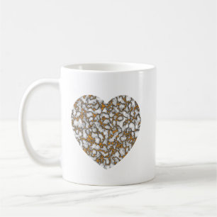 Caneca De Café Belo coração branco e Dourado de textura mármica