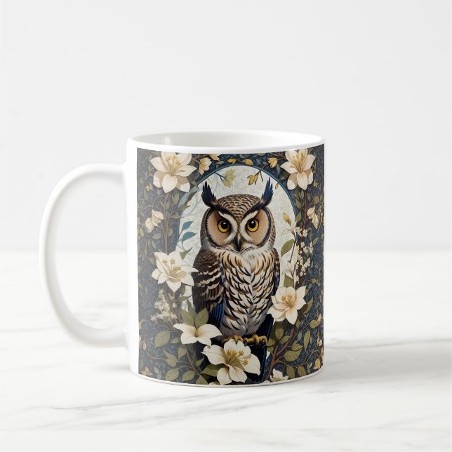 Caneca De Café Belo Coruja E Flores De Jasmim (Esquerda)