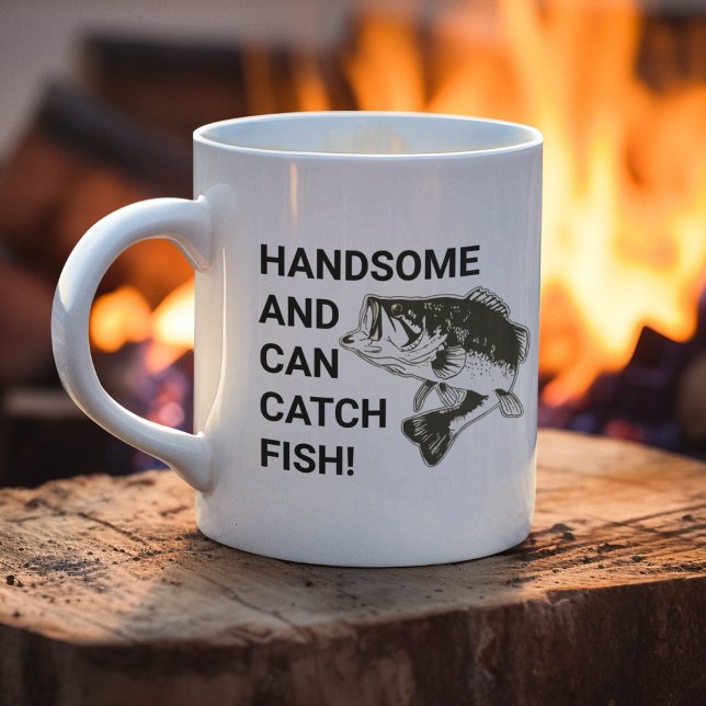 Caneca De Café Belo e Capaz De Capturar Baixo-Boca De Peixe (Funny fishing coffee mug for the handsome angler in your life.  Great gift for Christmas or birthday)