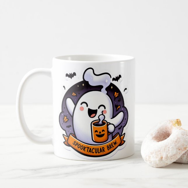 Caneca De Café Belo e engraçado Boo com o Halloween Pun Mug (Com Donut)