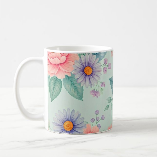Caneca De Café Belo Elegante Floral (Esquerda)
