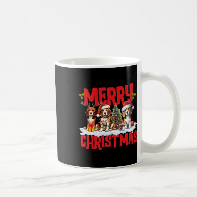 Caneca De Café Belo Feliz Natal Beagle Dog Santa Hat Reindeer (Direita)