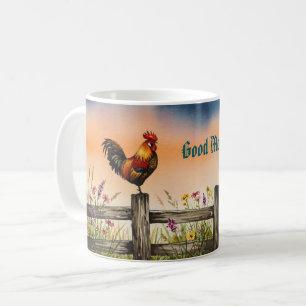 Caneca De Café Belo galo na cerca e flores silvestres