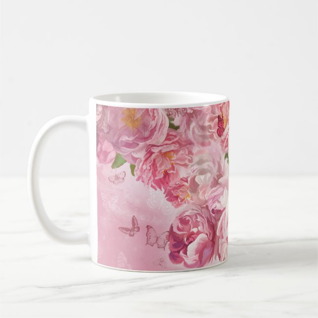 Caneca De Café Belo jardim de flores rosa (Esquerda)