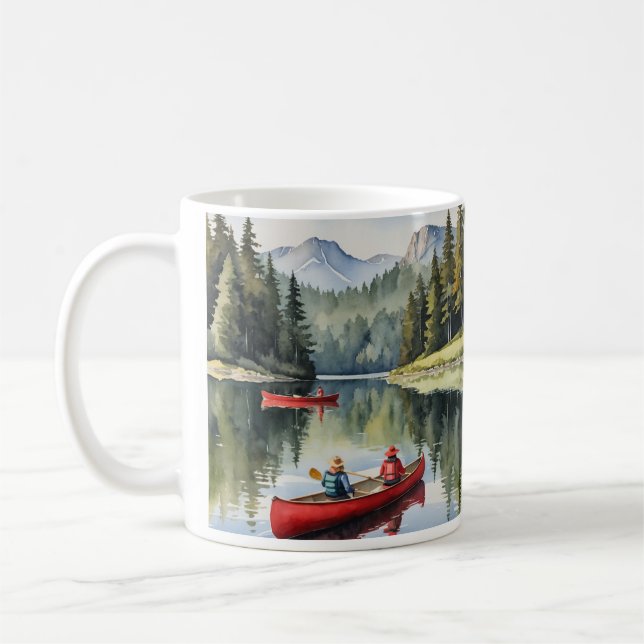Caneca De Café Belo Lago Peaceful Barco Vermelho Canoeiro (Esquerda)