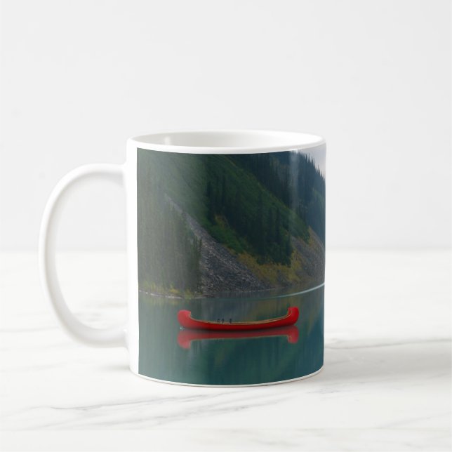 Caneca De Café Belo Lago Peaceful Barco Vermelho Canoeiro (Esquerda)