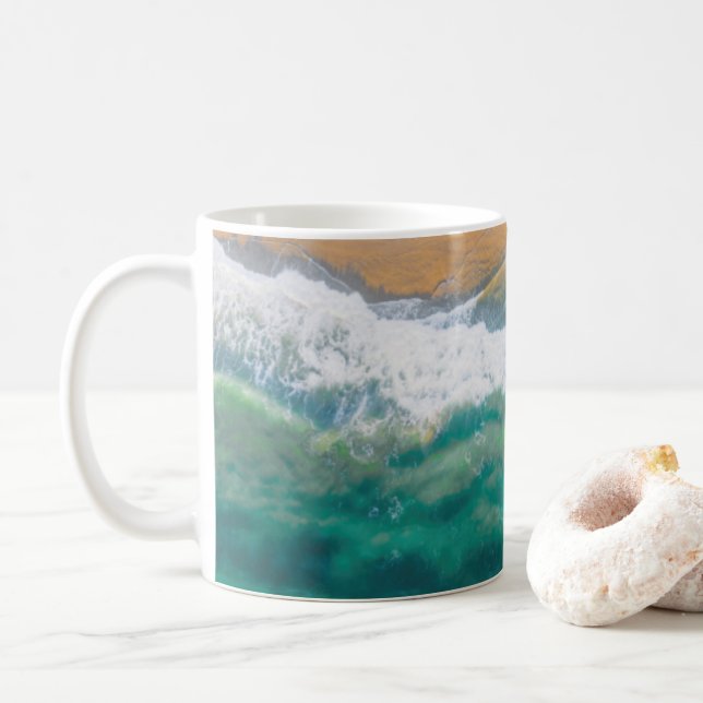 Caneca De Café Belo mar azul de cristal de praia (Com Donut)