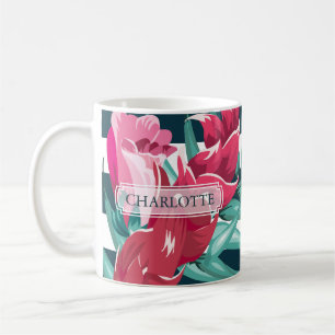 Caneca De Café Belo Monograma de Flores Exóticas