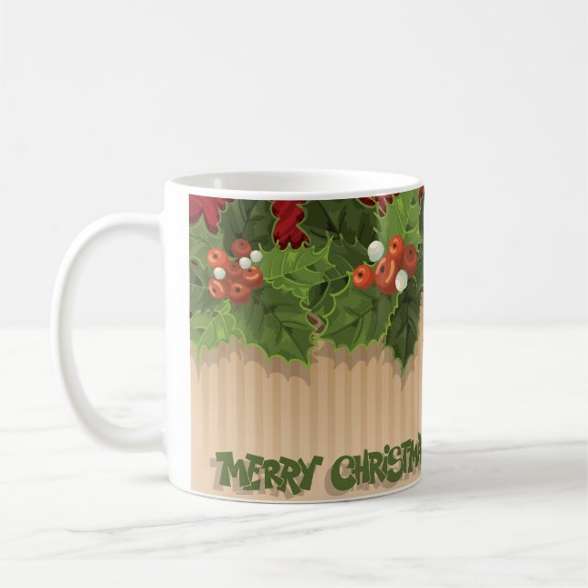 Caneca De Café Belo Natal Holly Typografia Foliday Mug (Esquerda)
