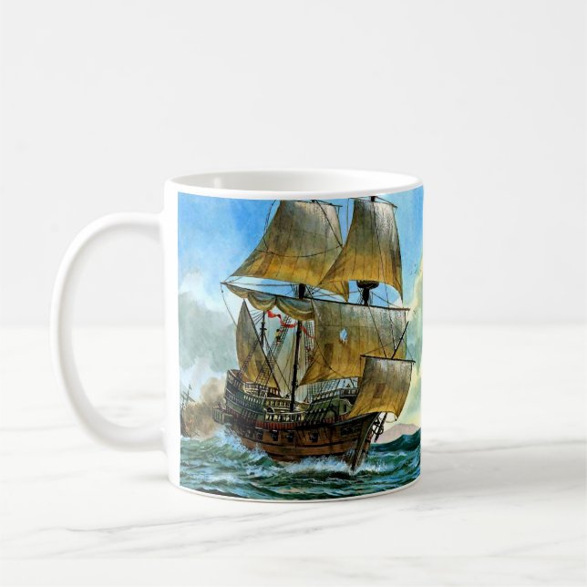 Caneca De Café belo navio com quatro mastros (Esquerda)