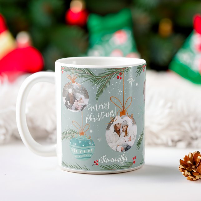 Caneca De Café Belo nome da ilustração de Natal 2 fotos (Cute merry Christmas illustration name 2 photos Coffee Mug)